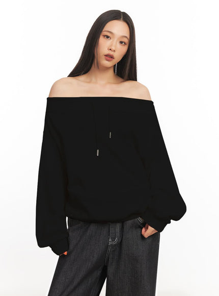 Stringed Off-Shoulder Sweatshirt IA504