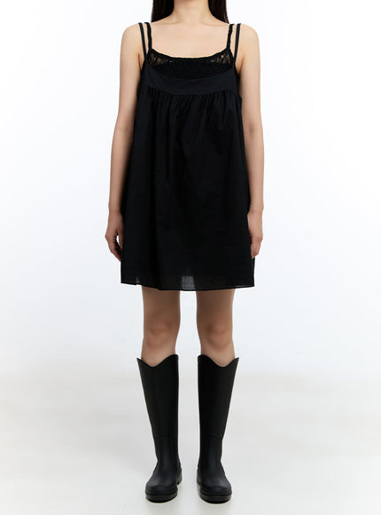shirred-cami-mini-dress-iu503 / Black