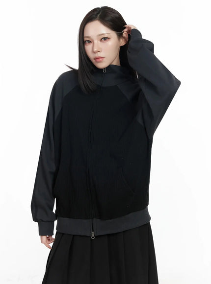 striped-raglan-track-jacket-ij528 / Black