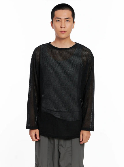 mens-sheer-knit-long-sleeve-is510 / Black