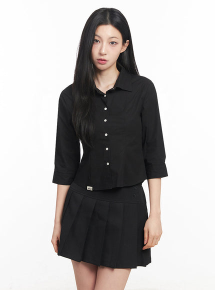 half-sleeve-slim-fit-collared-shirt-iy516 / Black