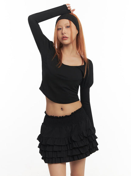 puff-sleeve-long-sleeve-top-ia515 / Black