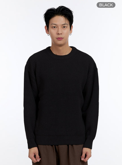 mens-round-neck-knit-sweater-io428 / Black