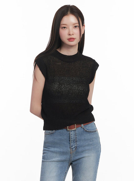 sheer-mock-neck-knit-top-iy508 / Black