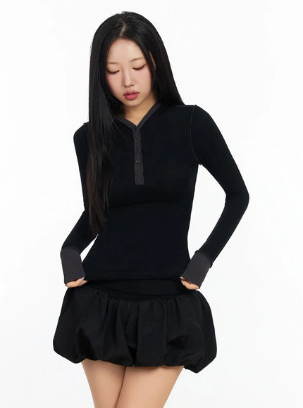 two-stitch-hooded-long-sleeve-top-ca513 / Black