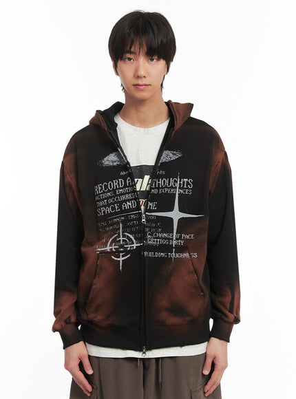 mens-graphic-dye-washed-hooded-jacket-ia510 / Black