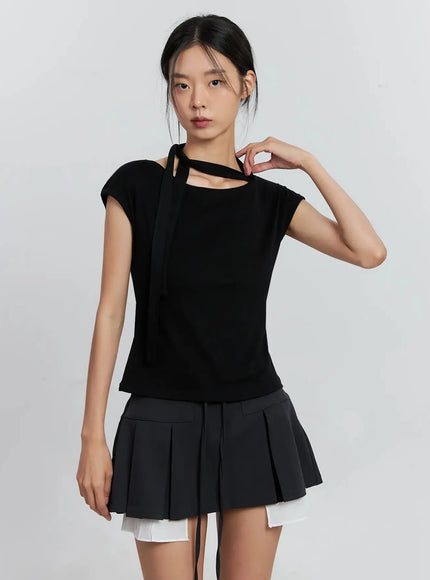 cap-sleeve-bow-tie-top-is516 / Black