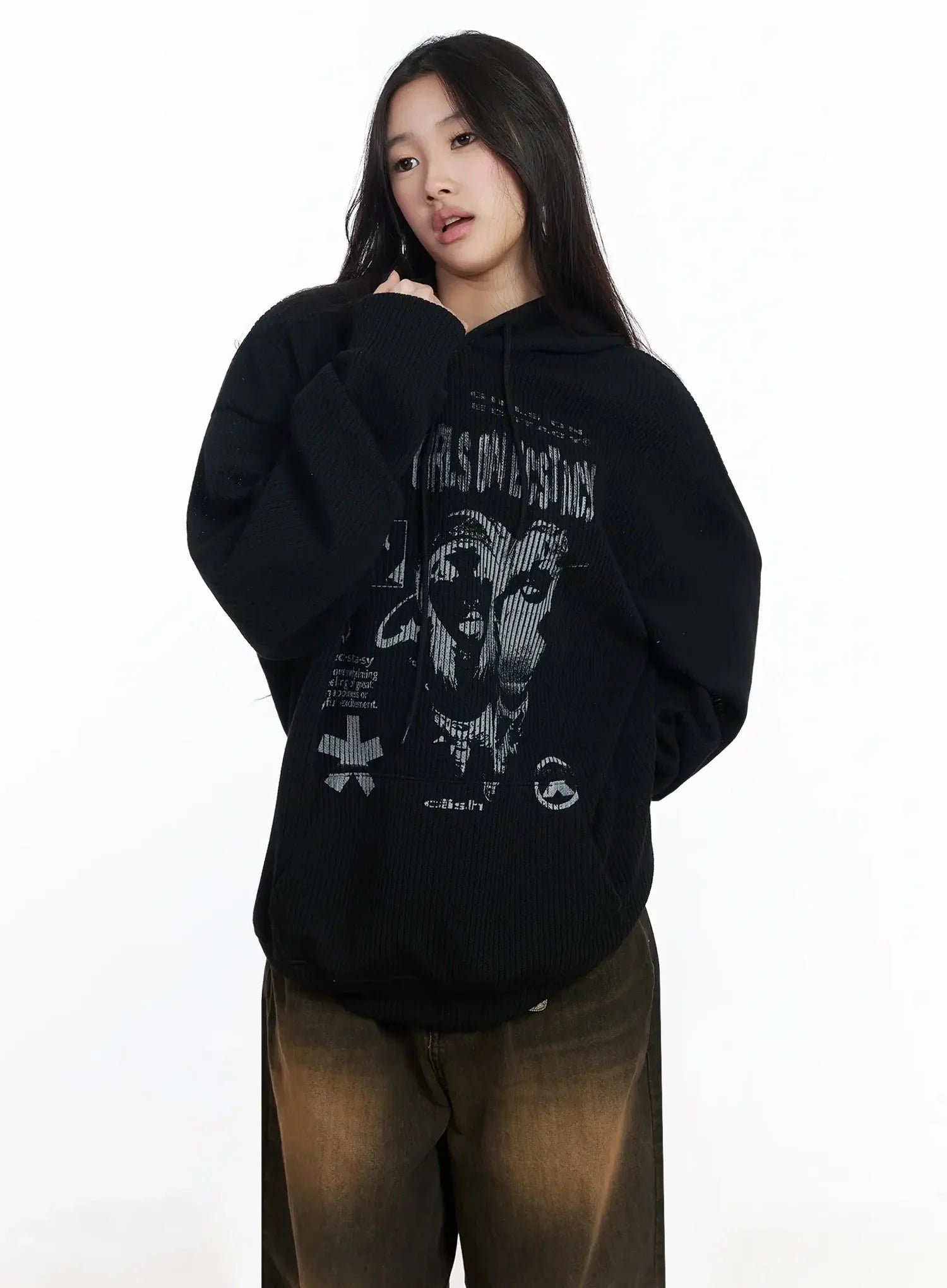 Ribbed Graphic Knit Hoodie IM502