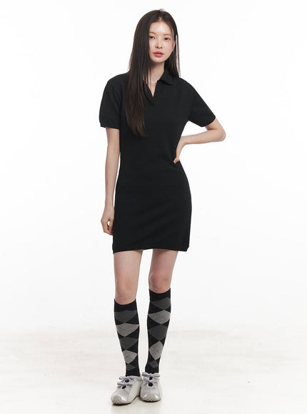 collared-slim-mini-dress-iy509 / Black