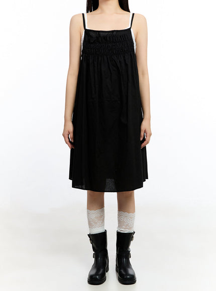 solid-layered-cotton-midi-dress-iu509 / Black