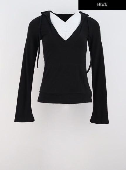 lace-hoodie-top-is321 / Black