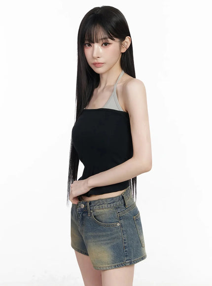 color-block-halter-sleeveless-top-iy511 / Black