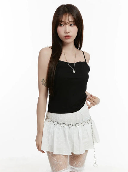 lace-trim-sleeveless-top-ij521 / Black