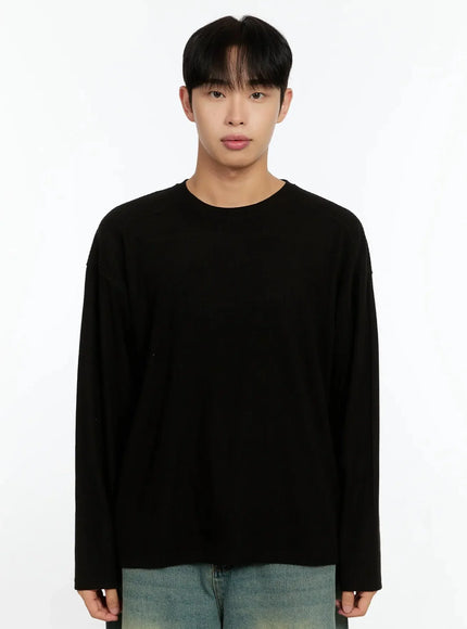 mens-basic-ribbed-knit-top-in525 / Black