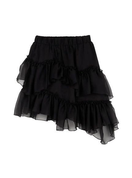 layered-midi-chiffon-skirt-io520 / Black