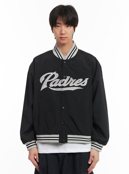 mens-embroidered-windbreaker-varsity-jacket-ia511 / Black