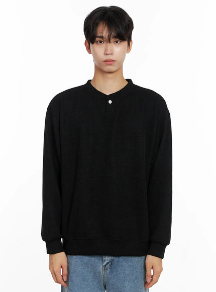 mens-henley-neck-sweatshirts-io517 / Black