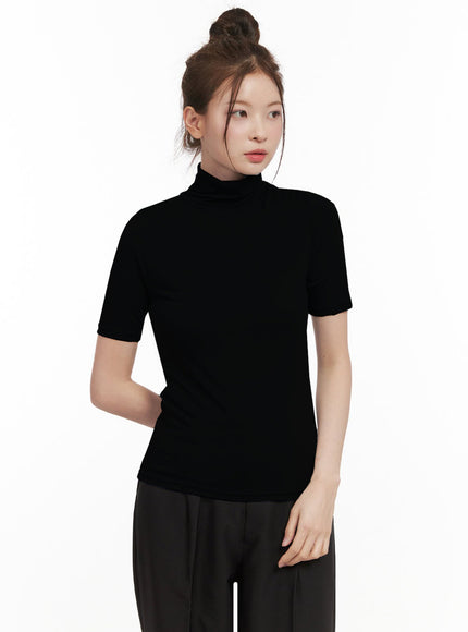 essential-turtle-neck-short-sleeve-top-if505 / Black