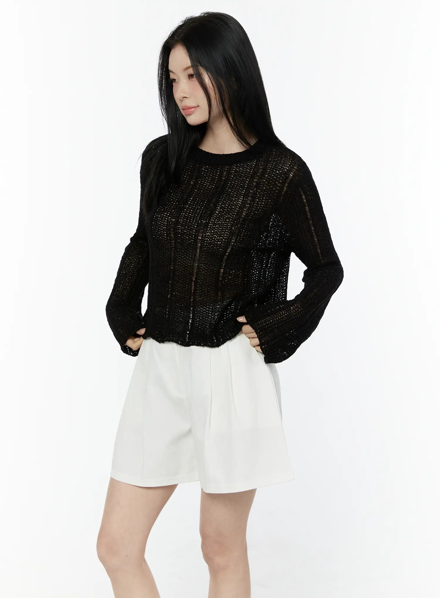 knit-see-through-sweater-iu505 / Black