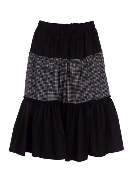 layered-ruffle-long-skirt-im519 / Black