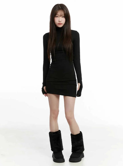 mock-neck-mini-dress-ij516 / Black