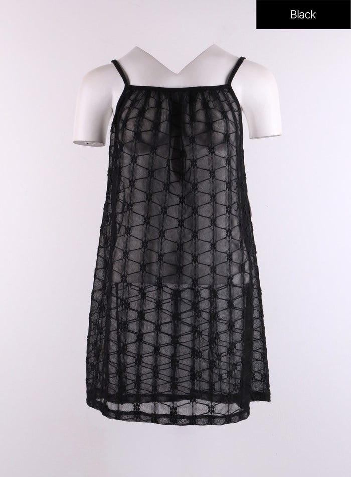 layered-mesh-sleeveless-mini-dress-cj431 / Black