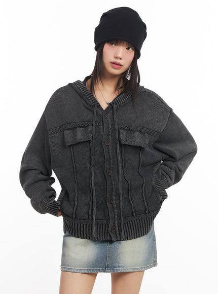 oversized-hooded-cardigan-ia528 / Black