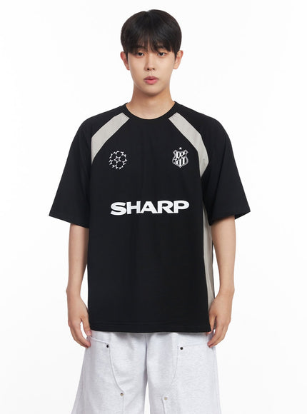 mens-loose-fit-graphic-raglan-t-shirt-iy520 / Black