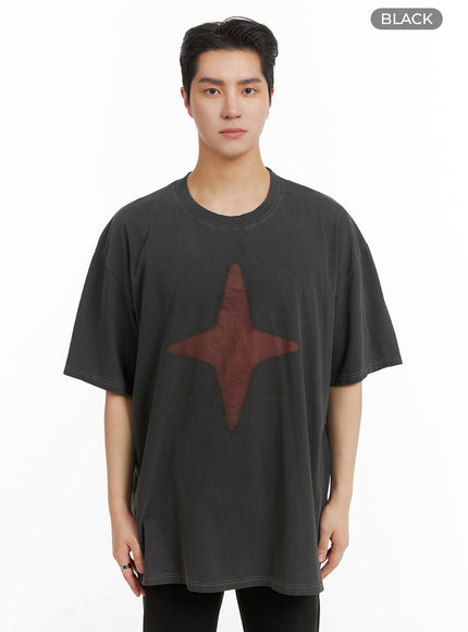 mens-star-graphic-cotton-t-shirt-ia401 / Black