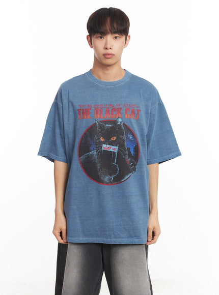 mens-cat-graphic-oversized-t-shirt-ia521 / Blue