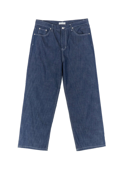 mens-stitched-straight-fit-jeans-ia510 / Blue