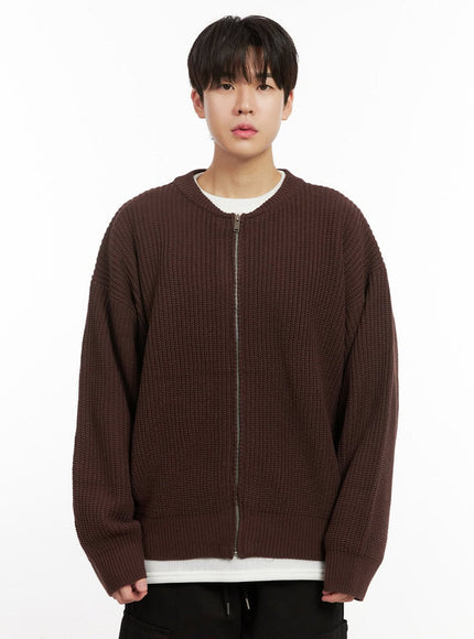 mens-round-neck-zip-up-sweater-ij517 / Brown
