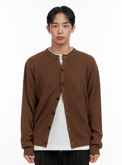 mens-knitted-v-neck-cardigan-in426 / Brown