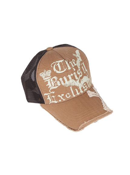 patched-graphic-mesh-cap-iy516 / Brown