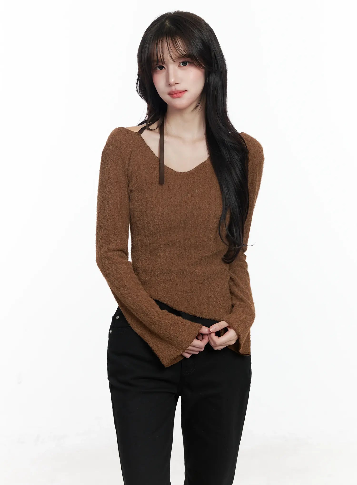 ribbon-off-shoulder-sweater-ij529 / Brown
