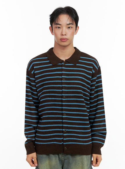 mens-striped-collared-sweater-in426 / Brown