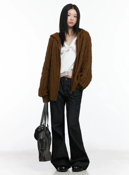 twisted-knit-zip-up-hoodie-im509 / Brown