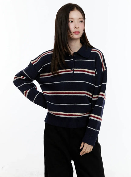 striped-collar-knit-top-id511 / Dark blue