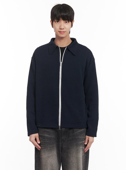 mens-zip-up-collared-cardigan-jacket-im518 / Dark blue