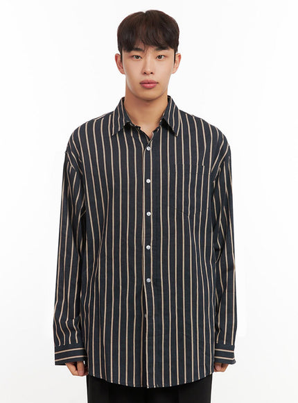 Men's Oversized Stripe Collared Button-Up Shirt IF521