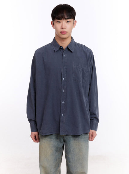 mens-loose-fit-long-sleeve-collared-shirt-im512 / Dark blue
