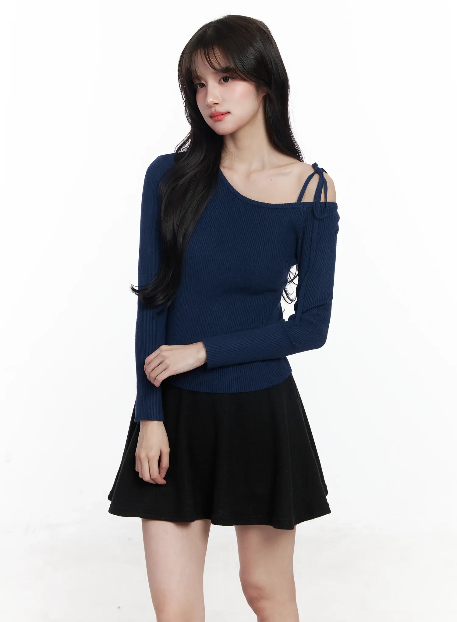 ribbon-off-shoulder-knit-top-ij529 / Dark blue