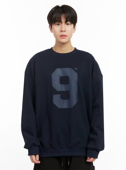mens-oversized-9-graphic-crew-neck-ij517 / Dark blue