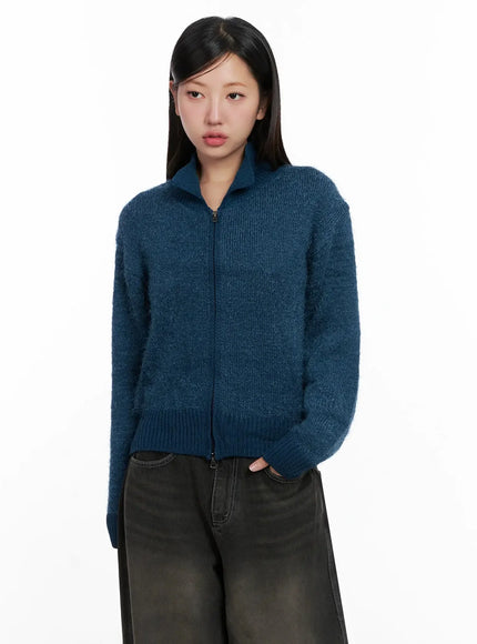 high-neck-zip-up-sweater-ig527 / Dark blue
