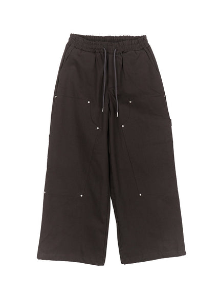 mens-stud-cotton-wide-leg-pants-im528 / Dark gray