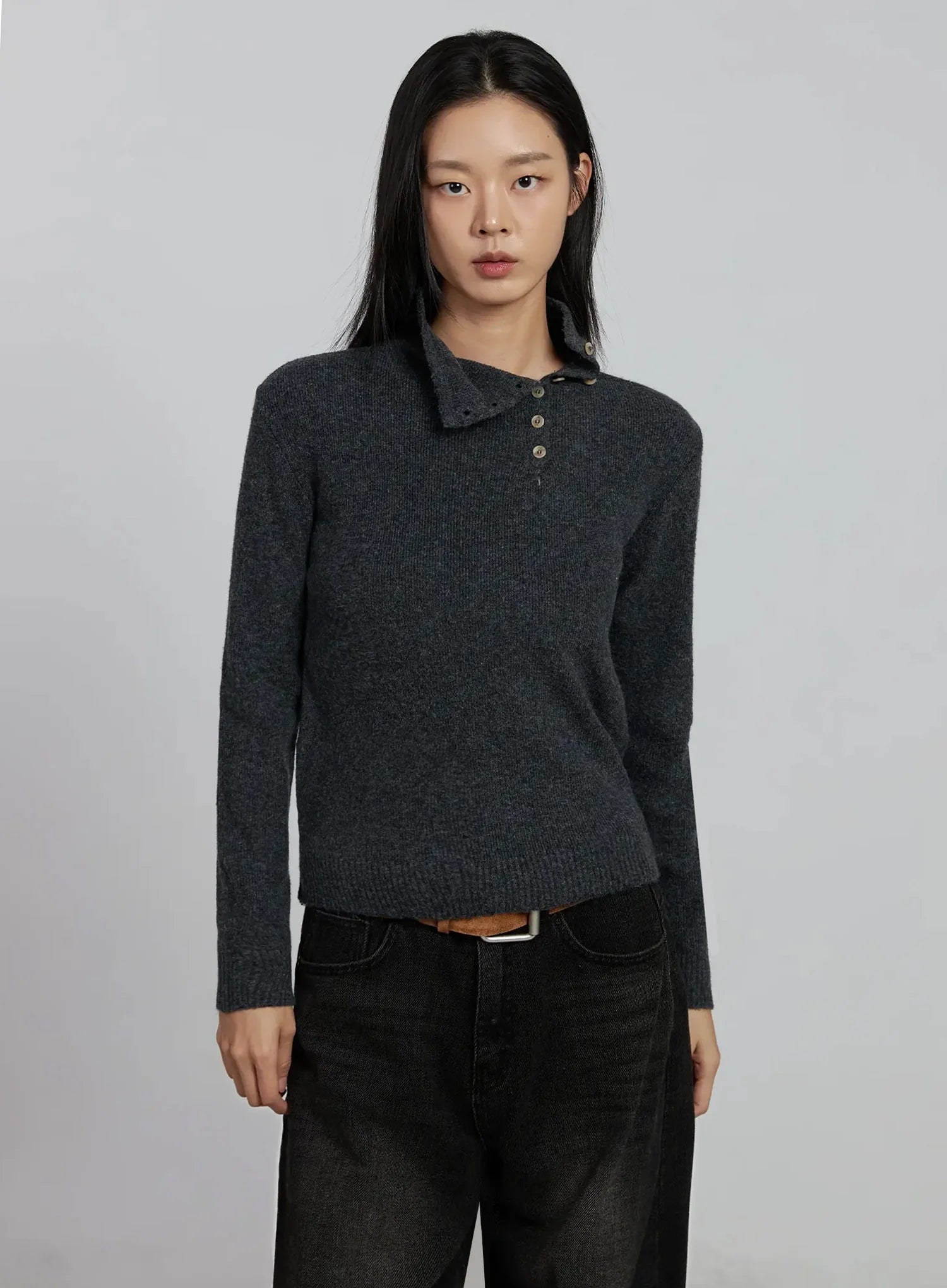 Button Detail High Neck Sweater IM520