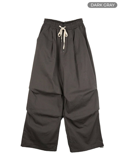 mens-solid-banded-parachute-pants-is413 / Dark gray