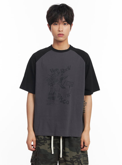 mens-disco-graphic-raglan-t-shirt-iy508 / Dark gray