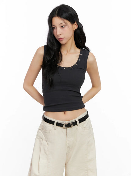 edgy-eyelet-tank-top-ig508 / Dark gray