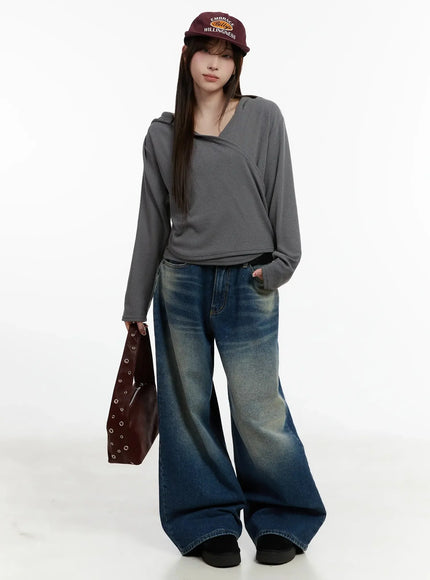 ribbed-wrap-hoodie-top-id525 / Dark gray